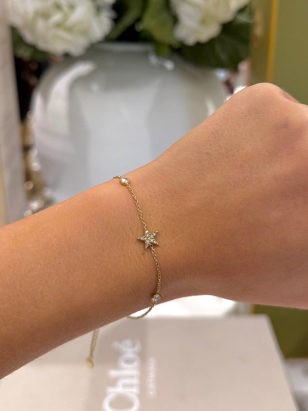 Silver Thin Dainty Diamante Star Bracelet