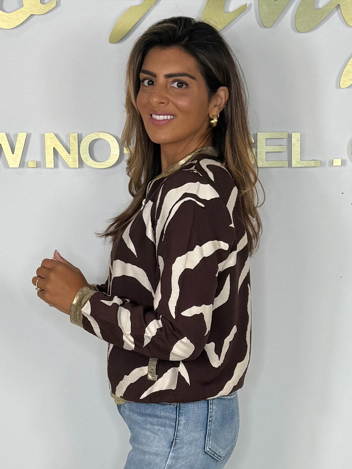 Printed Gold Trim Zip Up Bomber Jacket (2 Colours)