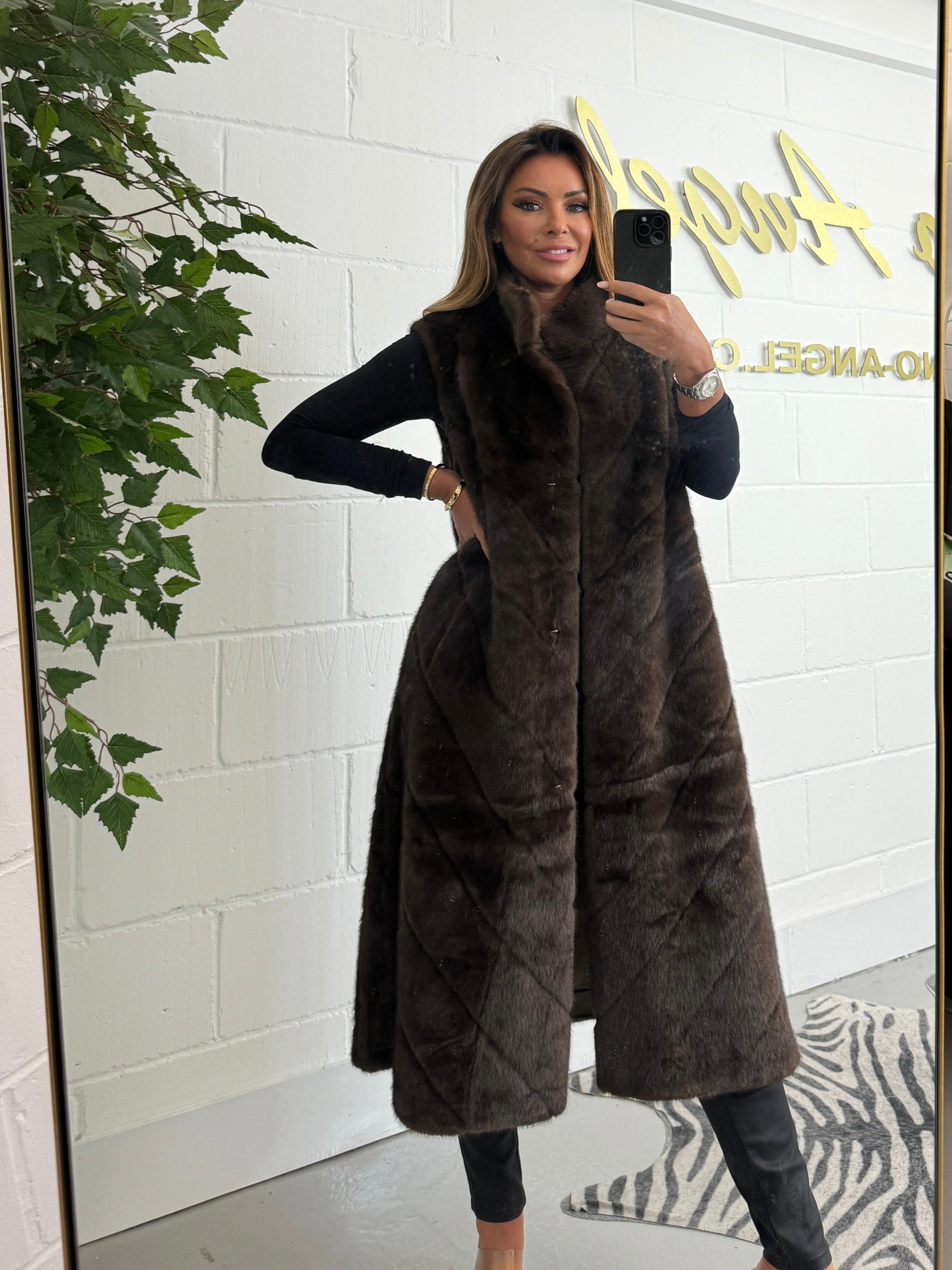 美品★ HERRINGBONE LONG JACKET VEST Grey Lambswool Herringbone Pattern Coatigan | Moshulu