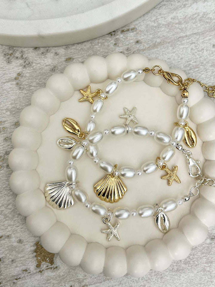 Pearl Seashell Starfish Charm Bracelet (2 Colours