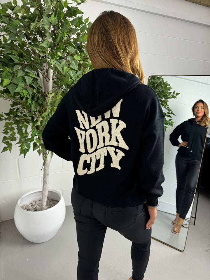 Black New York City Soft Knit Hooded Jumper