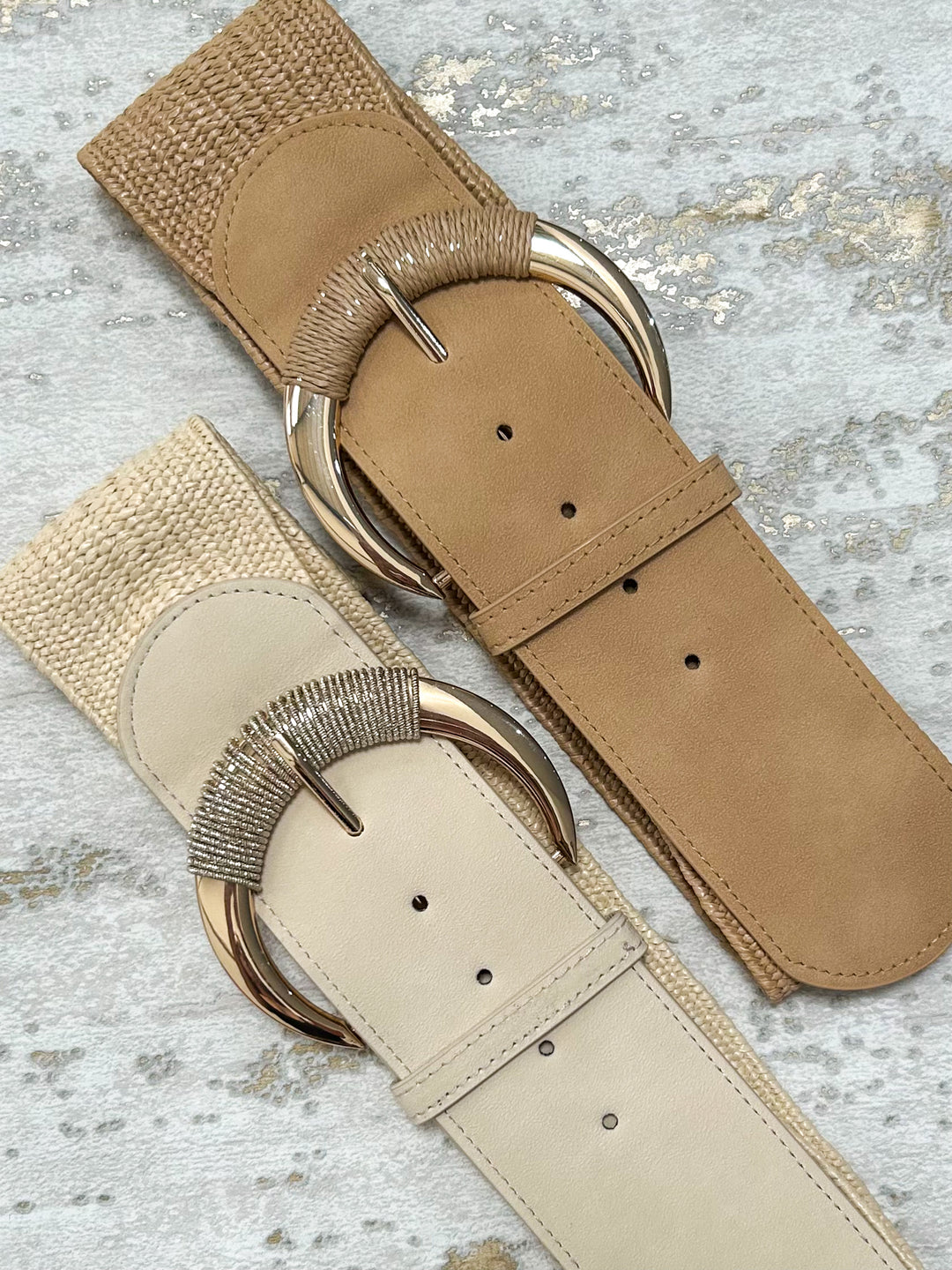 Faux Suede Leather Gold Buckle Elasticated Belt (2 Colours)