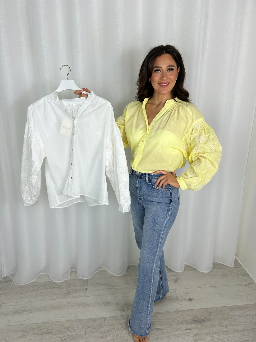 Floral Sleeve Embroidered Sequin Detail Shirt (2 Colours)