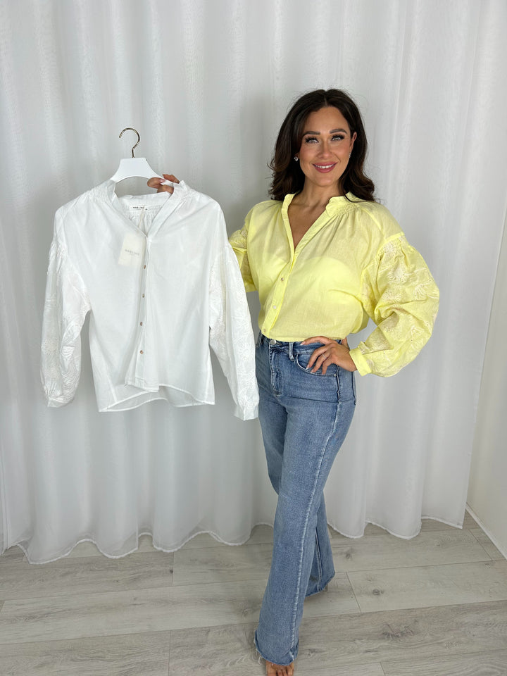 Floral Sleeve Embroidered Sequin Detail Shirt (2 Colours)