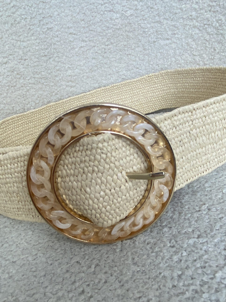 Cream Woven Belt With Marble Look Buckle Detail
