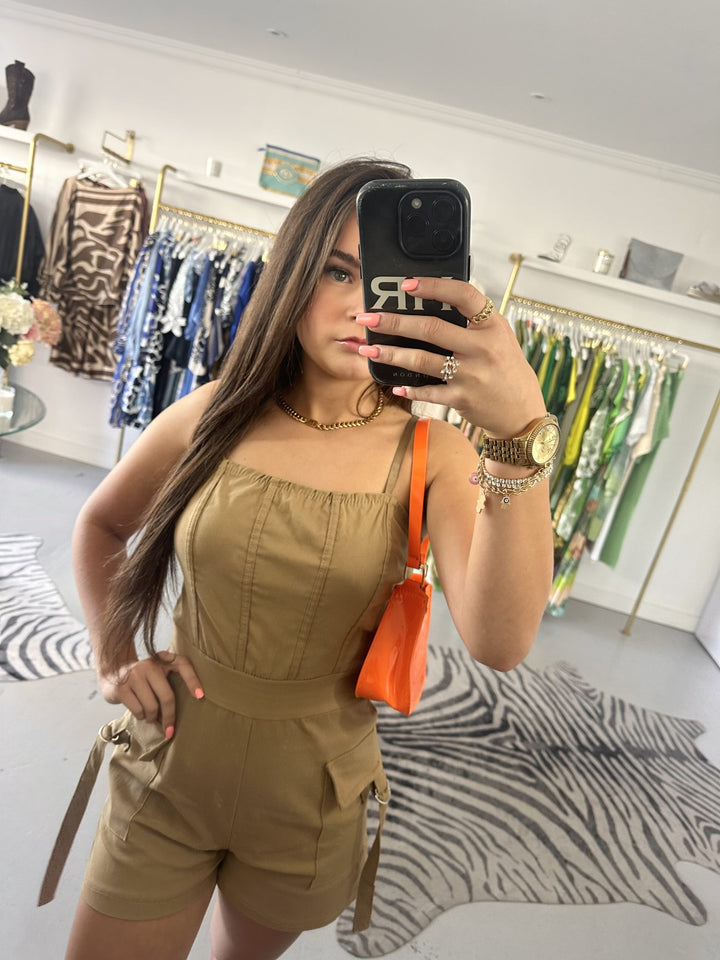 Tan Cargo Thin Strap Playsuit