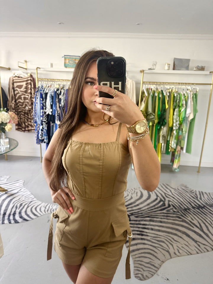 Tan Cargo Thin Strap Playsuit
