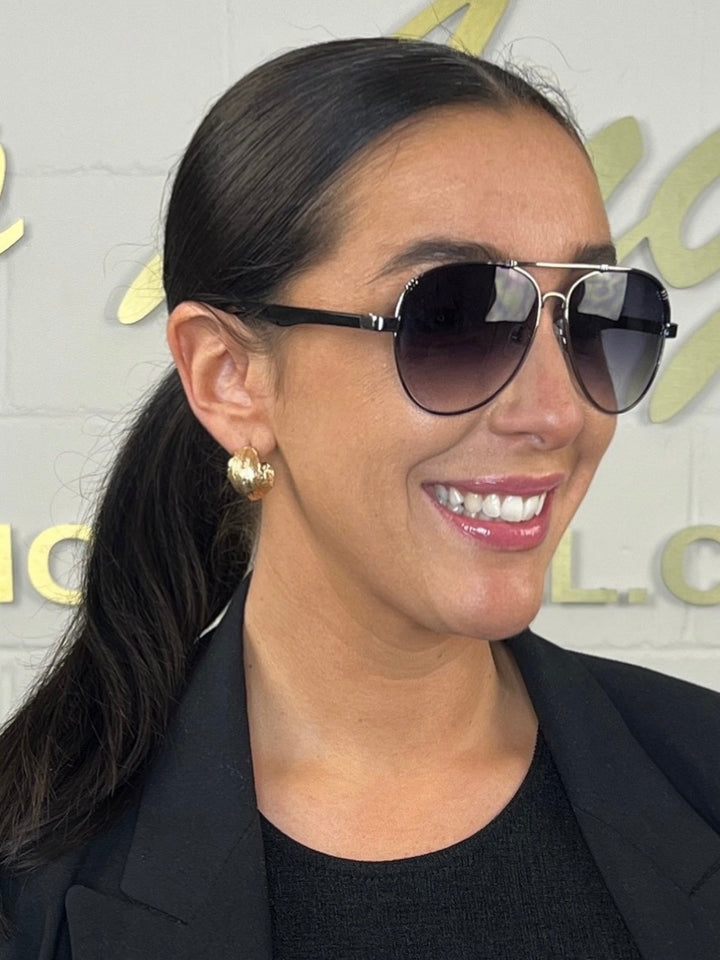 Black Aviator Pewter Frame Arm Sunglasses