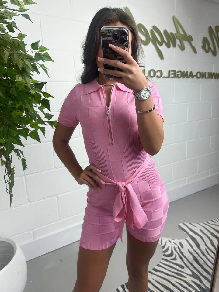 Patterned Belted Shorts Unitard Playsuit (2 Colours)