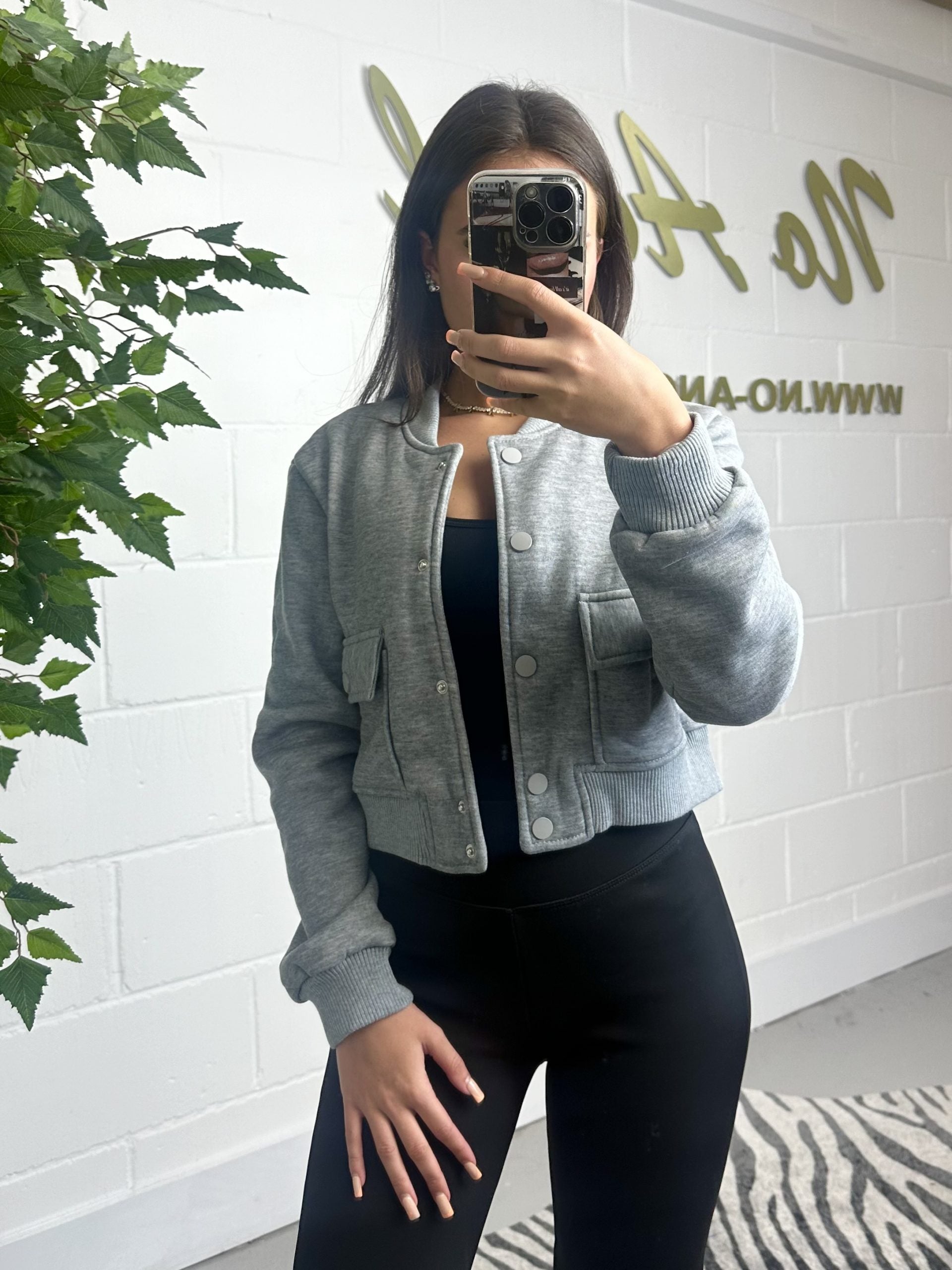 Grey cropped bomber jacket discount