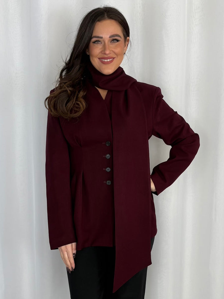 Tailored Button Front Blazer With Scarf (4 Colours)