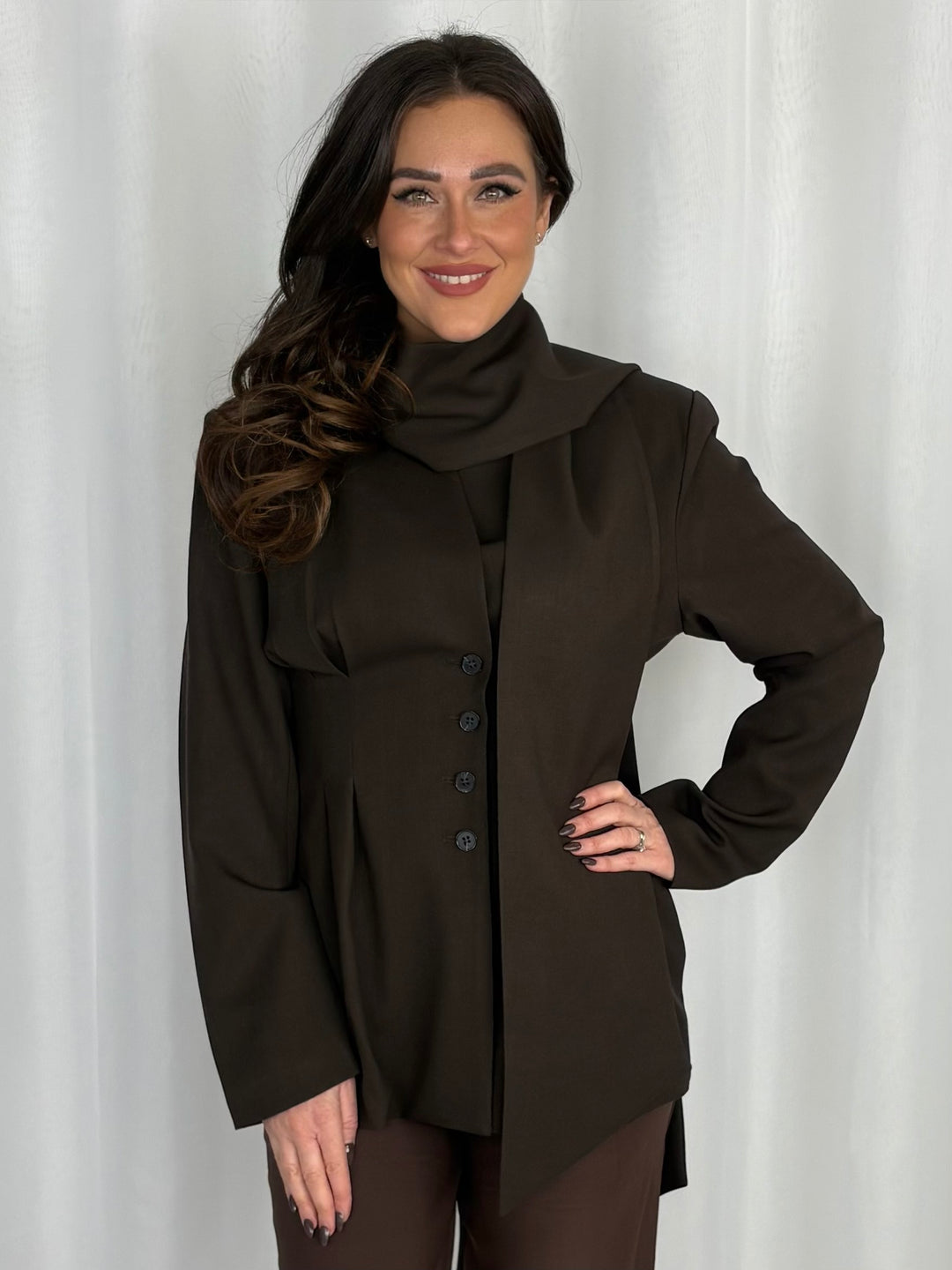 Tailored Button Front Blazer With Scarf (4 Colours)