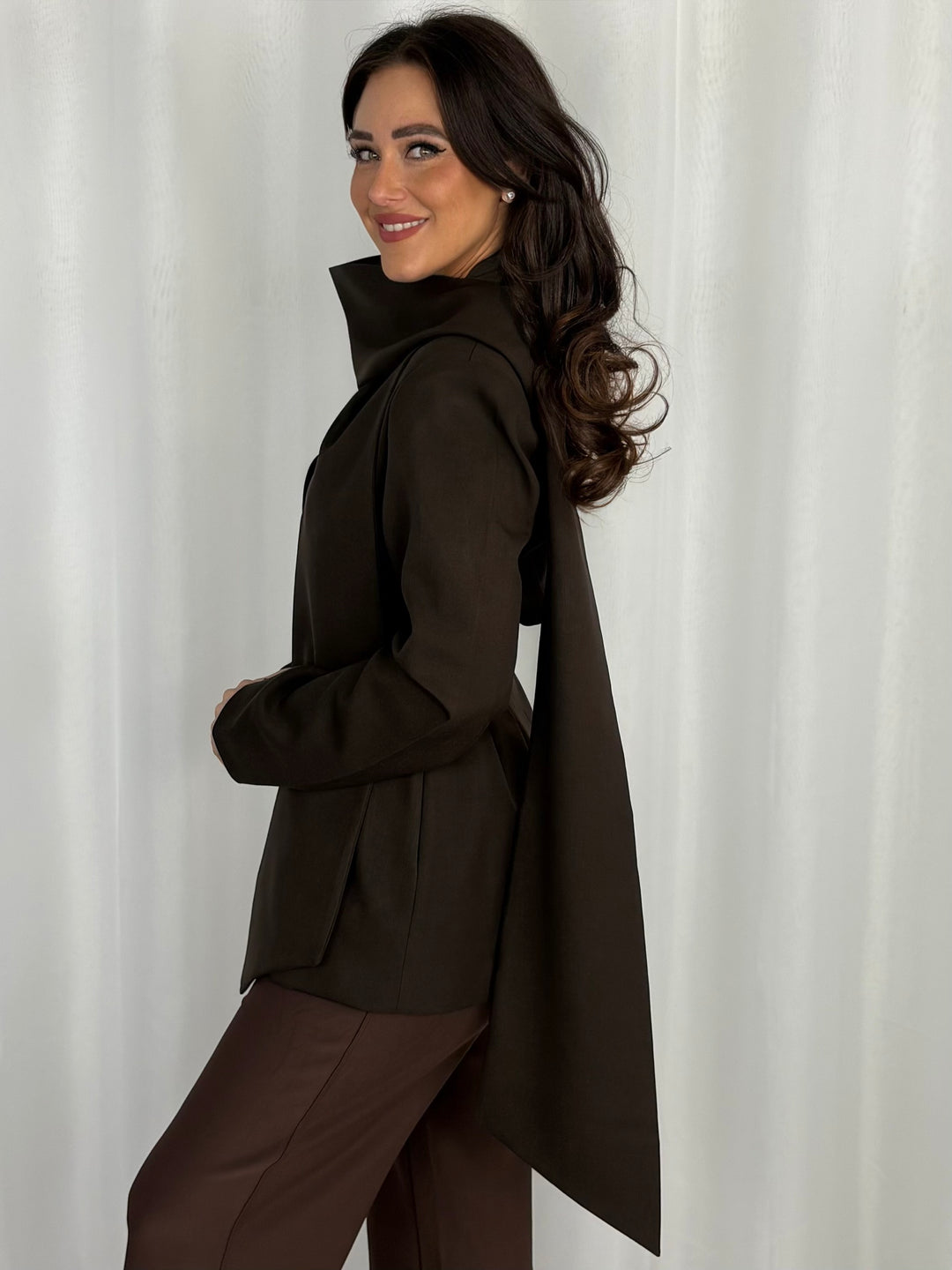 Tailored Button Front Blazer With Scarf (4 Colours)