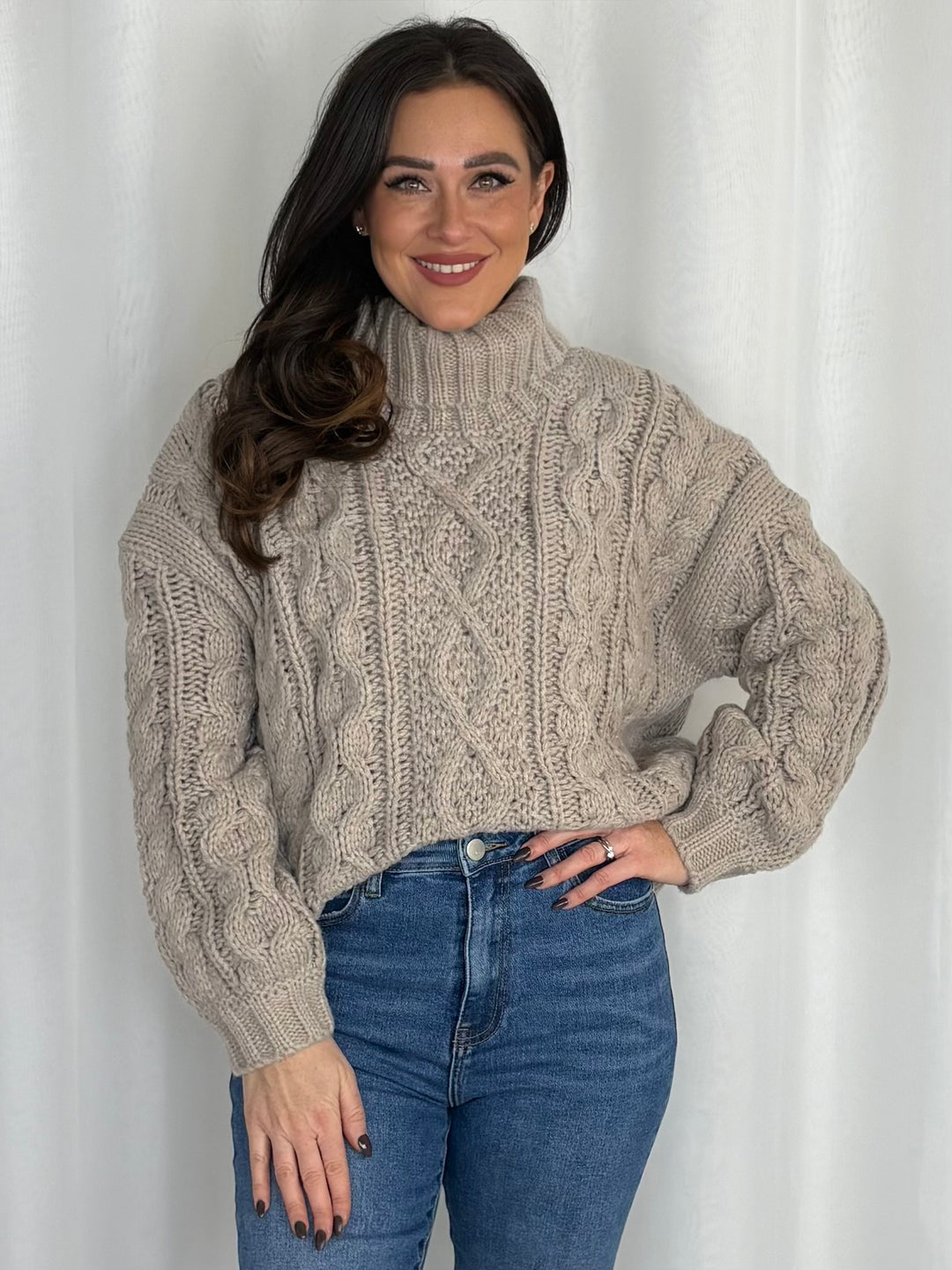 Chunky Cable Knit Roll Neck Jumper (4 Colours)