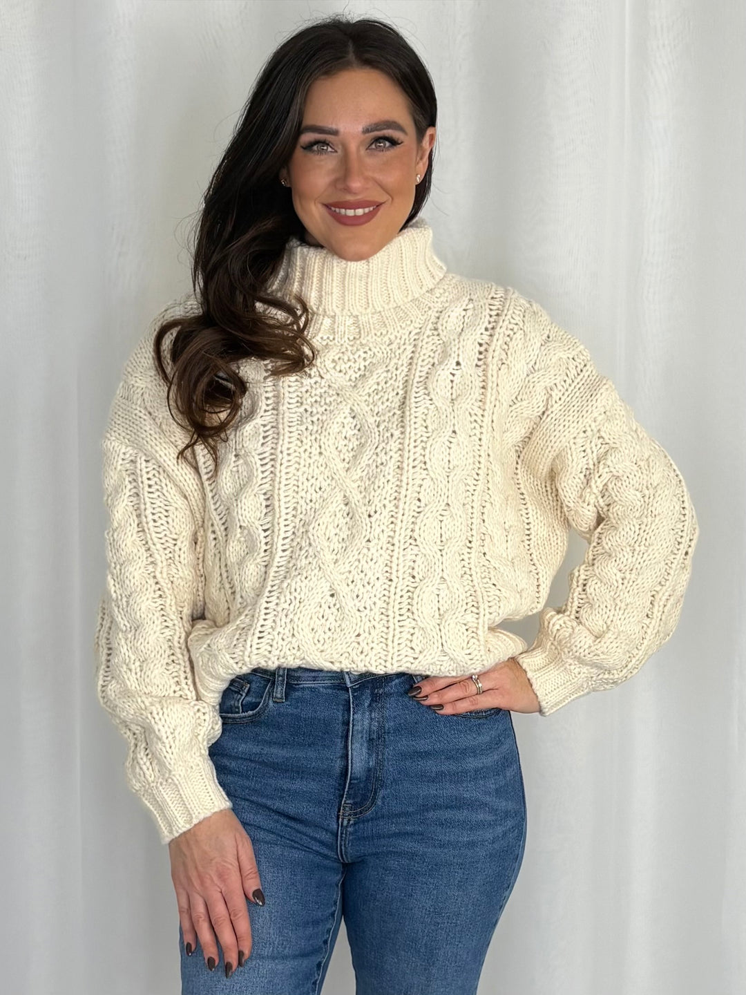 Chunky Cable Knit Roll Neck Jumper (4 Colours)