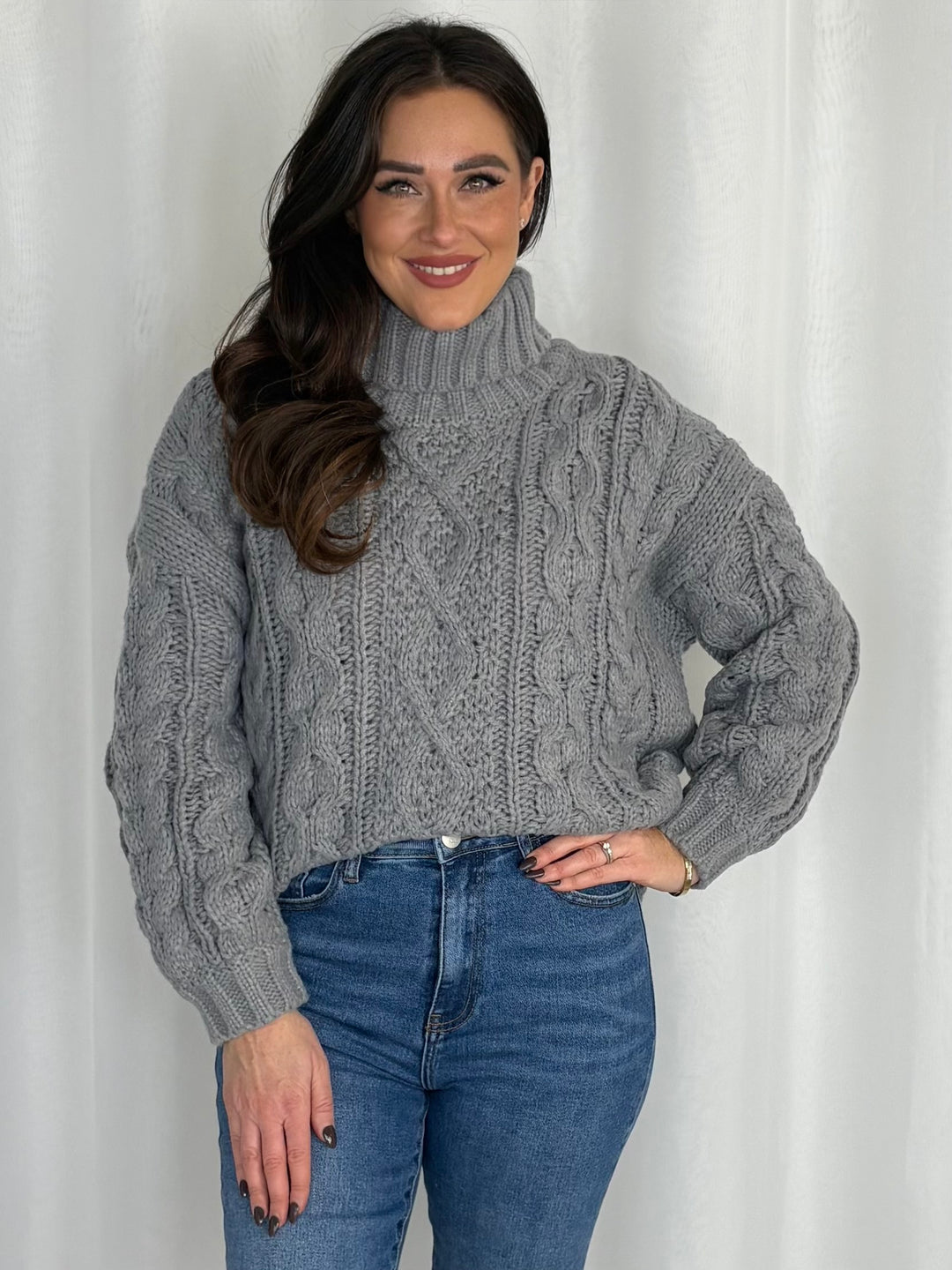 Chunky Cable Knit Roll Neck Jumper (4 Colours)