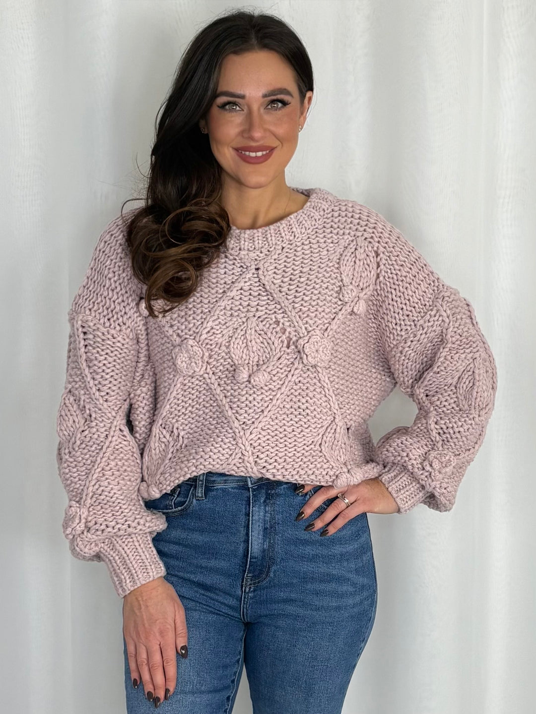 Chunky Bobble Detail Cable Knit Jumper (2 Colours)