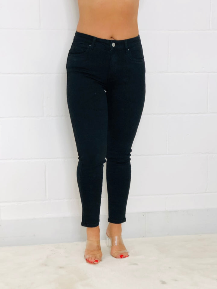 Black Bum Lift High Waisted Plain Jeans