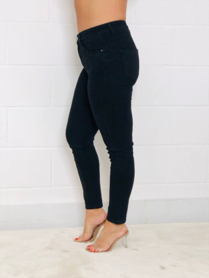 Black Bum Lift High Waisted Plain Jeans
