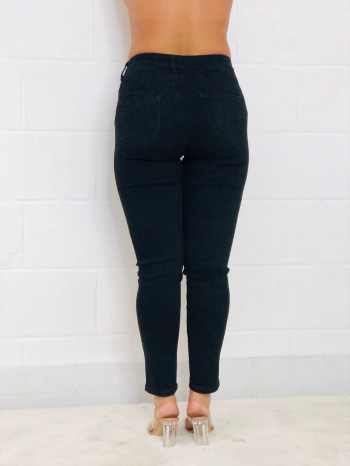 Black Bum Lift High Waisted Plain Jeans