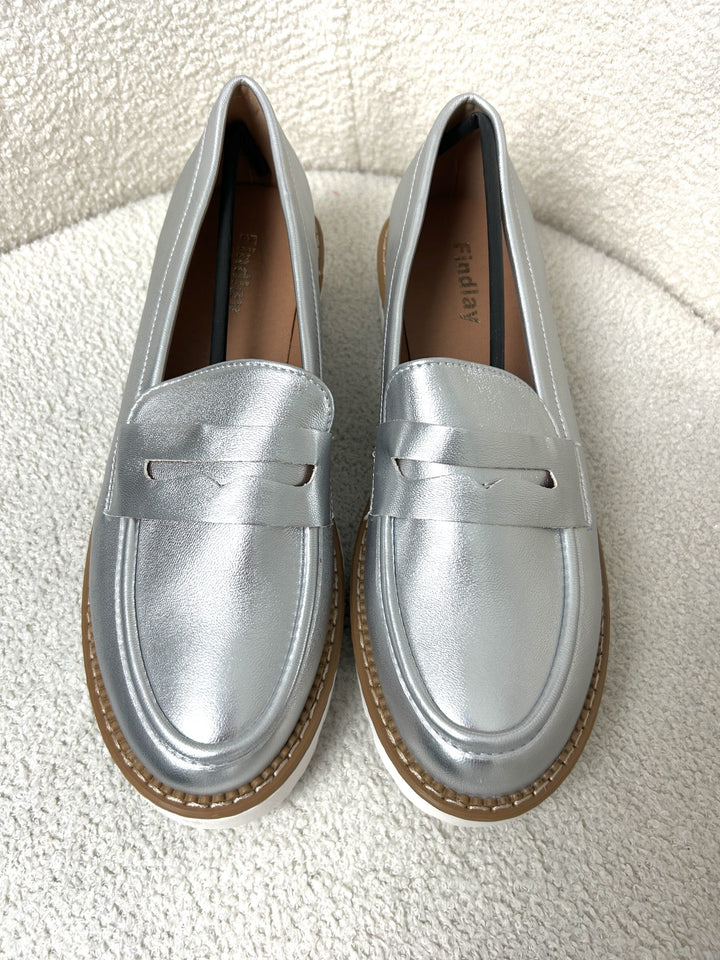 Metallic Silver Loafers