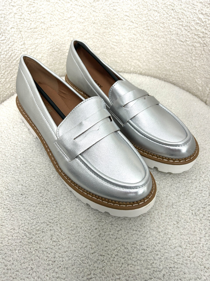 Metallic Silver Loafers