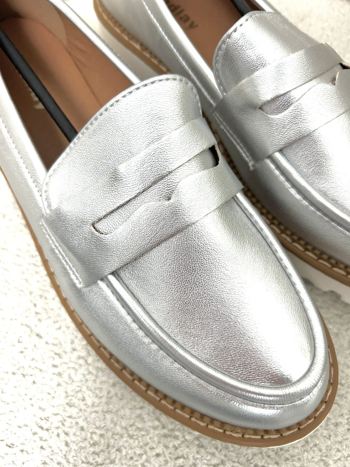 Metallic Silver Loafers