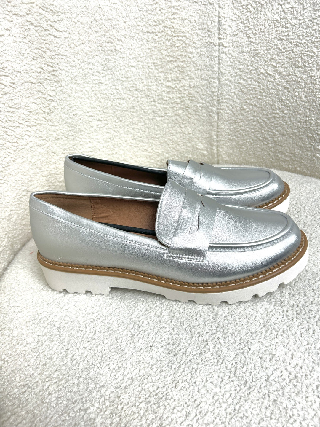 Metallic Silver Loafers