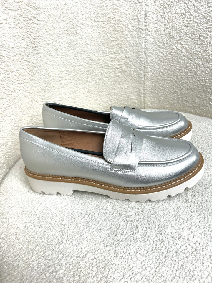 Metallic Silver Loafers