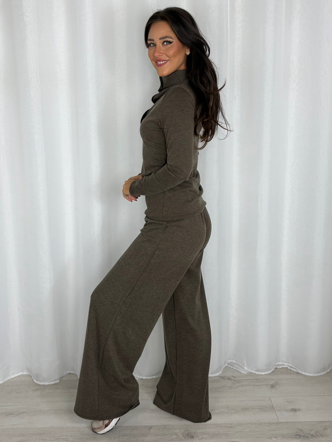 High Neck 3/4 Button Ruched Side Top & Trouser Co-ord (5 Colours)