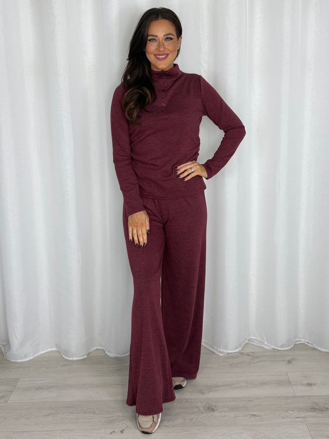 High Neck 3/4 Button Ruched Side Top & Trouser Co-ord (5 Colours)