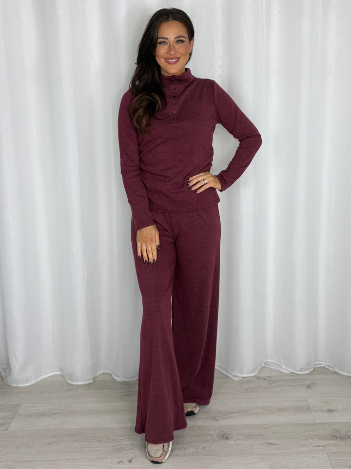 High Neck 3/4 Button Ruched Side Top & Trouser Co-ord (5 Colours)
