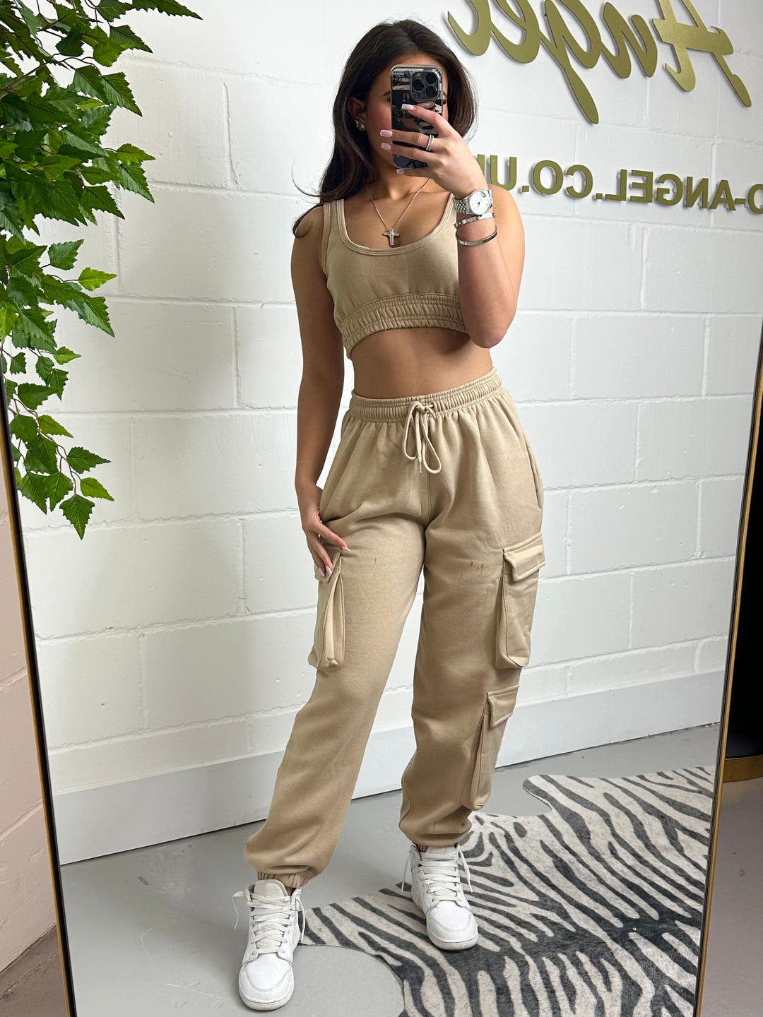 Tan Combat Joggers And Crop Top 9953