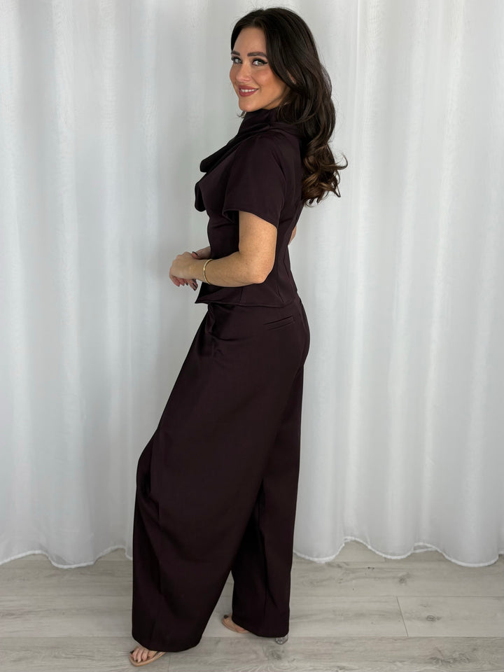 Draped Neck Waistcoat With Crossover Barrel Leg Trouser Co-Ord (2 Colours)