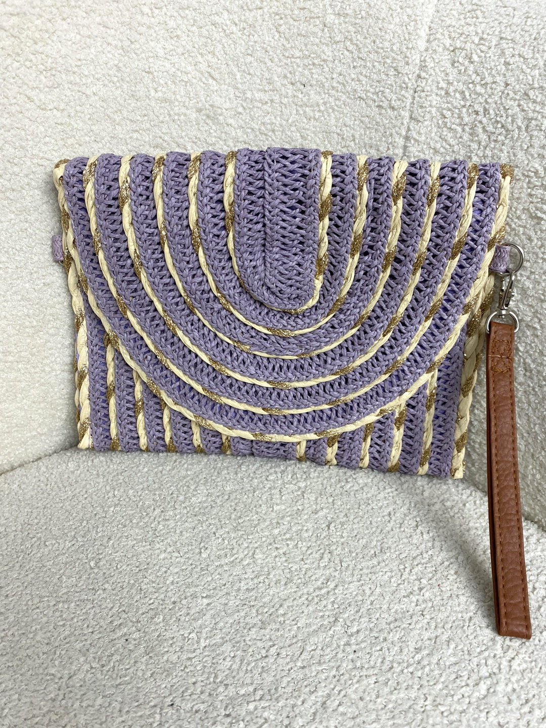 Lilac/Cream/Gold Envelope Clutch Bag