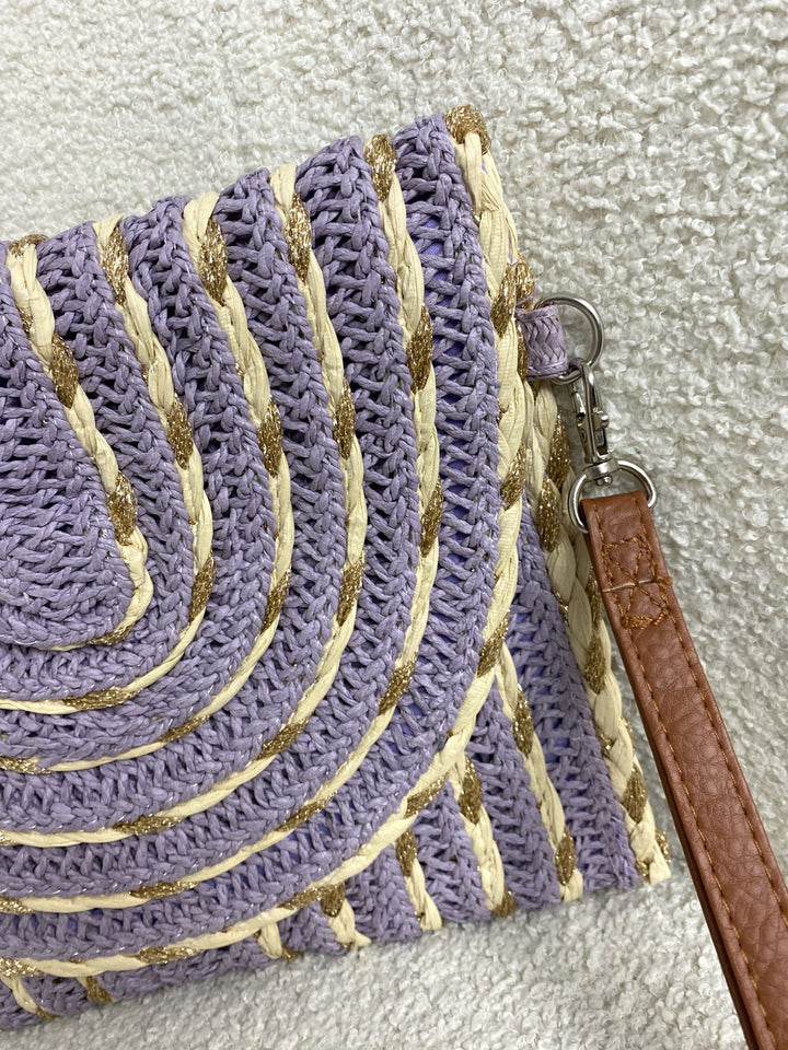 Lilac/Cream/Gold Envelope Clutch Bag