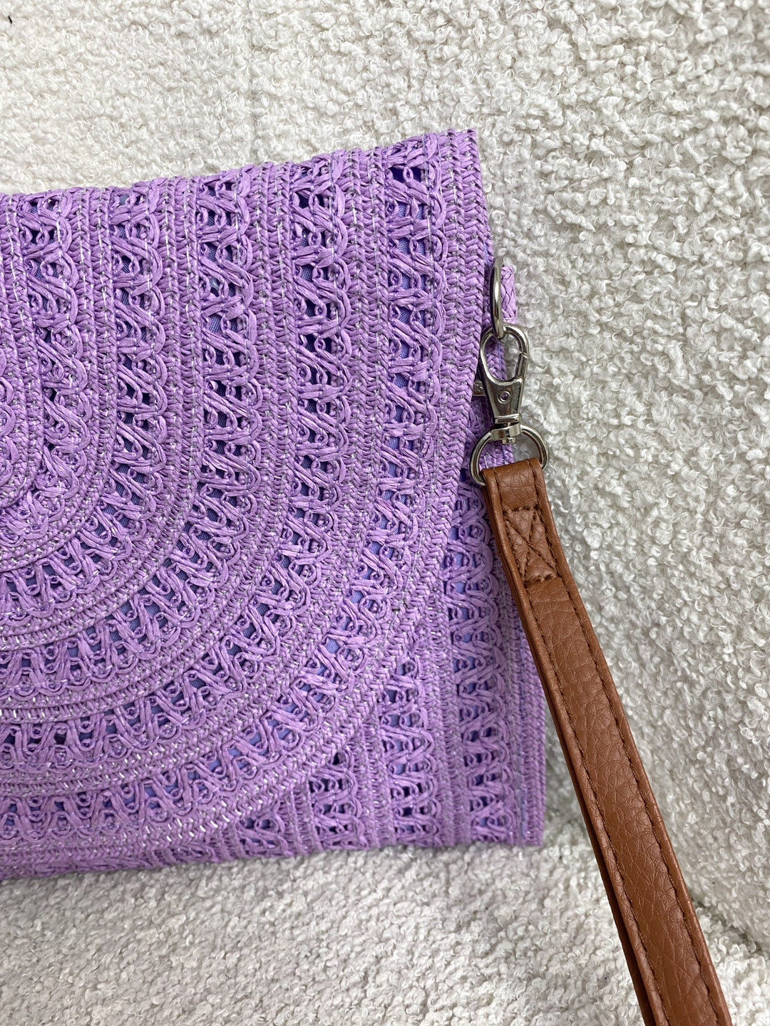 Lilac Crochet Straw Envelope Clutch Bag