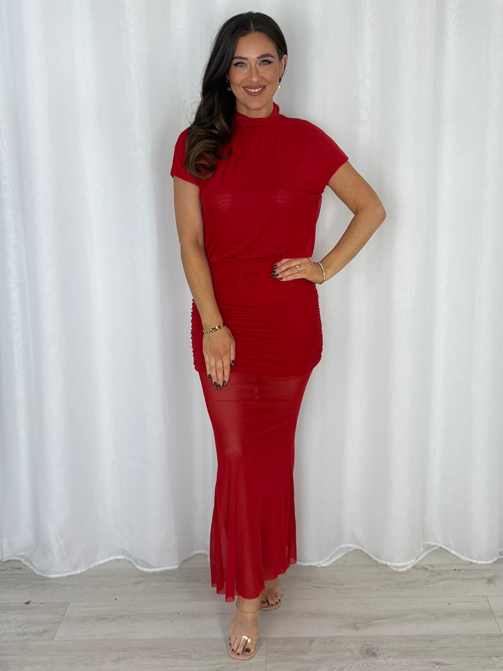 Ruched Maxi Dress With Open Cowl Back (3 Colours)