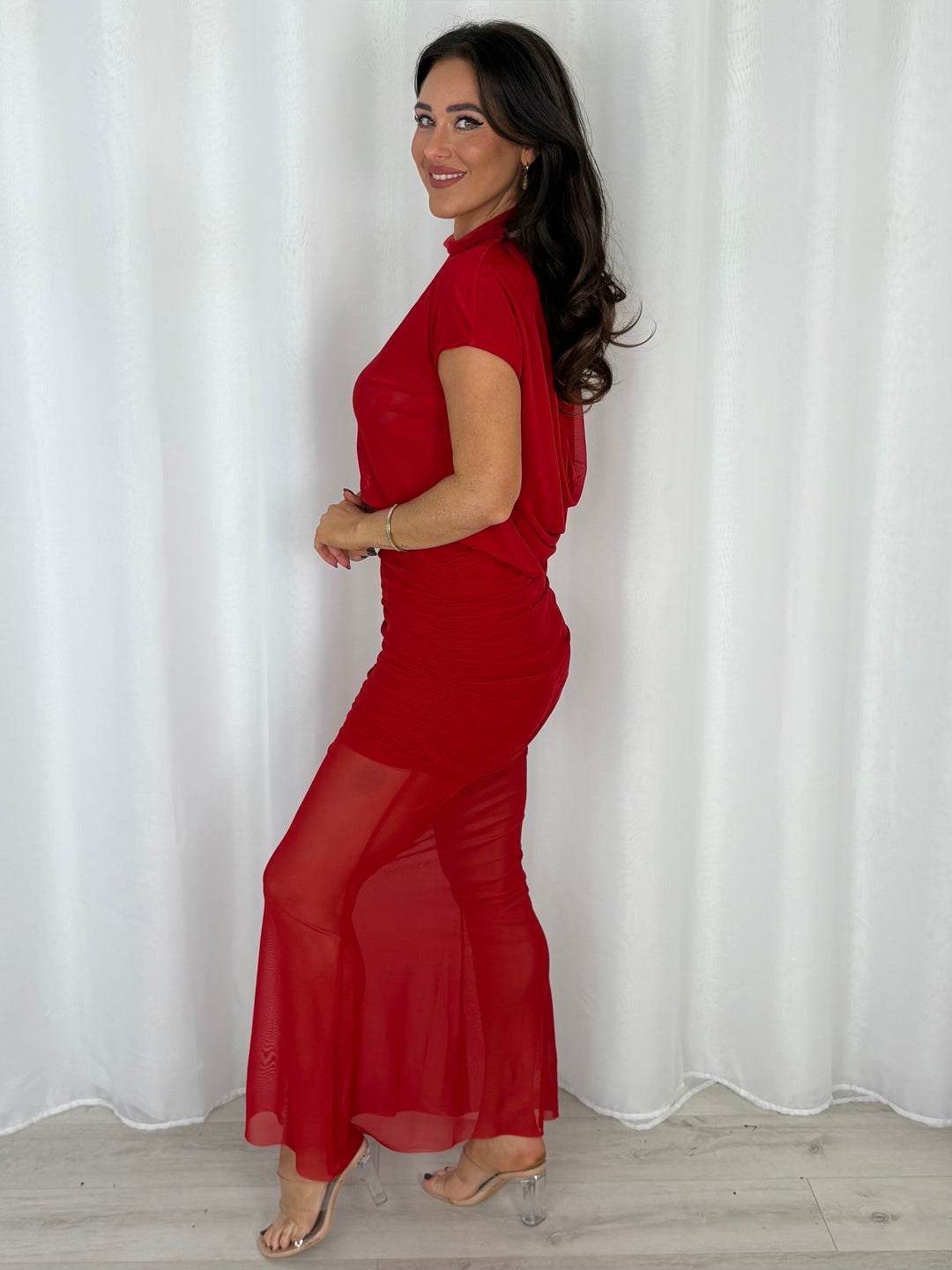 Ruched Maxi Dress With Open Cowl Back (3 Colours)