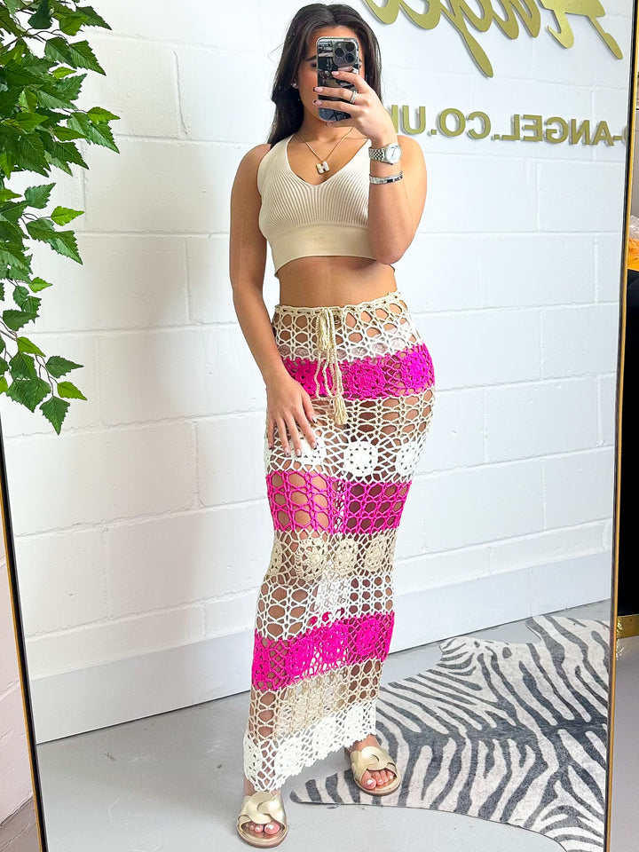 Pink , Tan , White Crochet Skirt 037