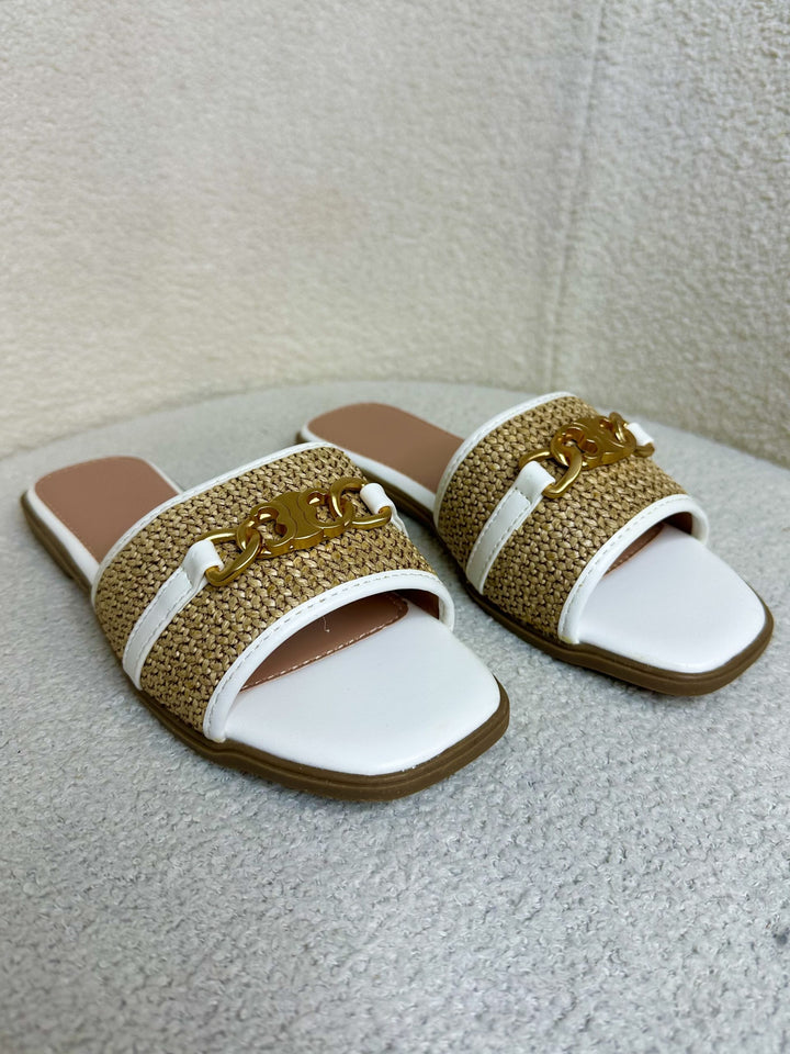 Woven Detail Gold Buckle Sliders ( 3 colours )