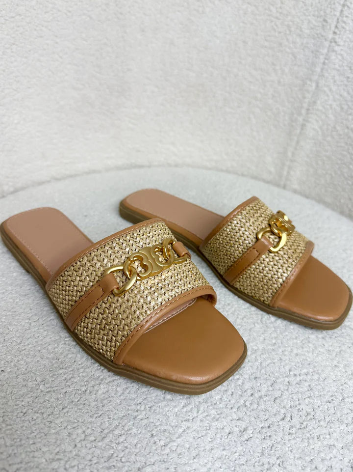 Woven Detail Gold Buckle Sliders ( 3 colours )
