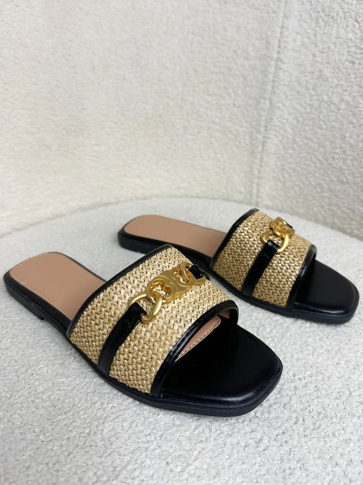 Woven Detail Gold Buckle Sliders ( 3 colours )