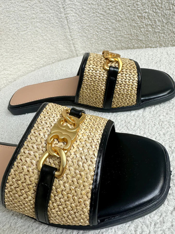 Woven Detail Gold Buckle Sliders ( 3 colours )
