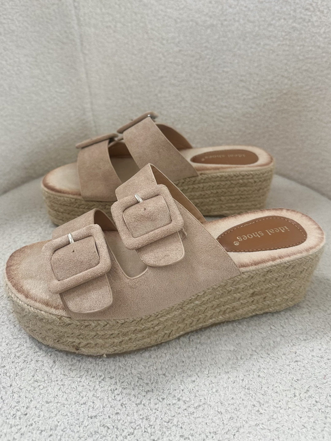 Nude Double Buckle Platform Slider