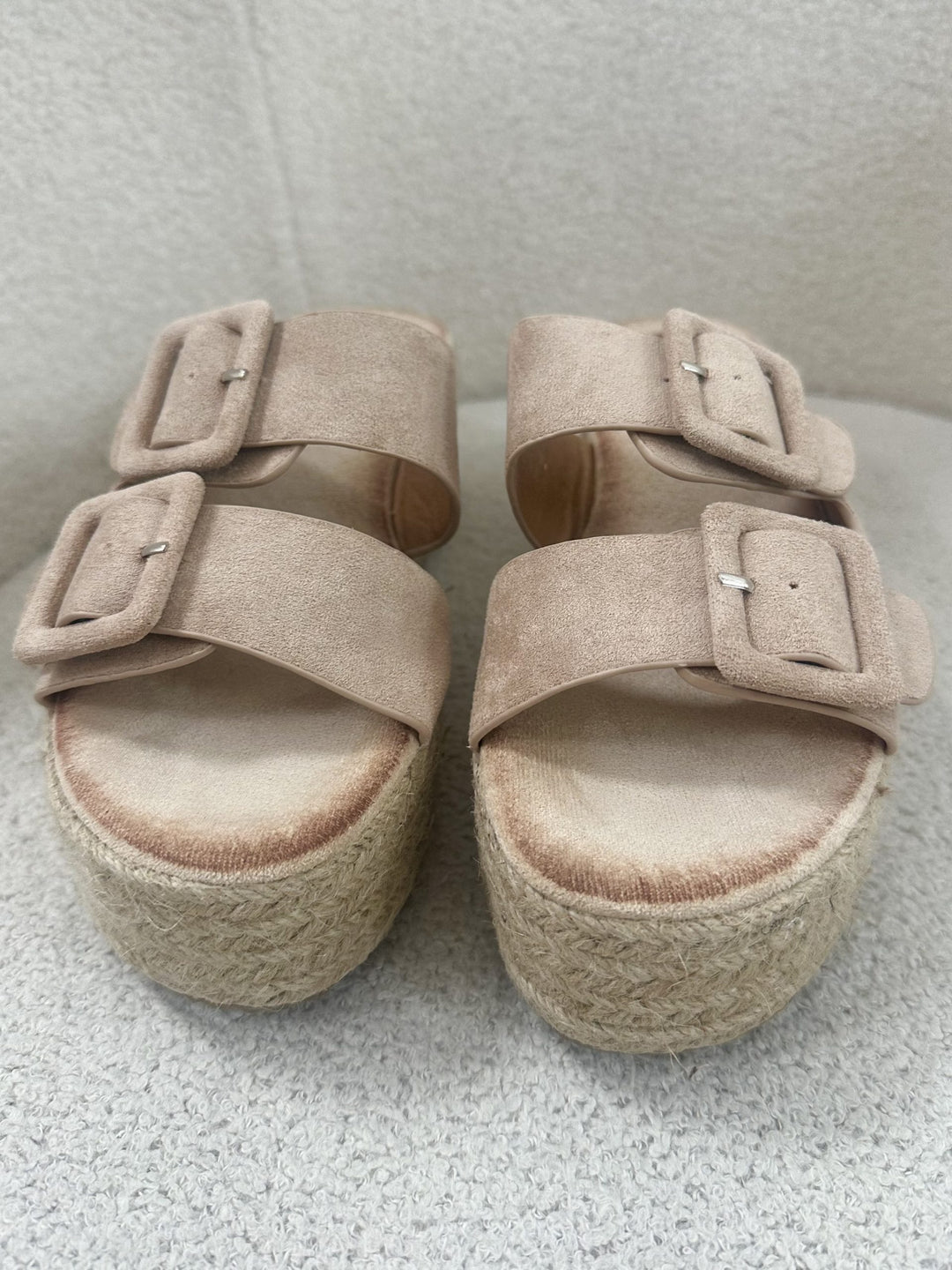 Nude Double Buckle Platform Slider