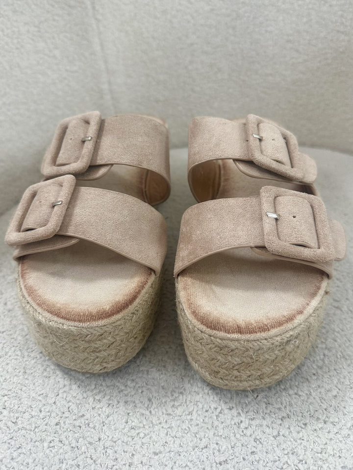 Nude Double Buckle Platform Slider