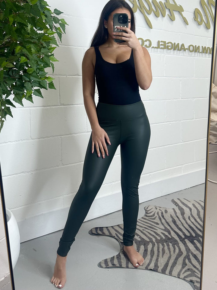 Khaki Wet look Leggings 3731