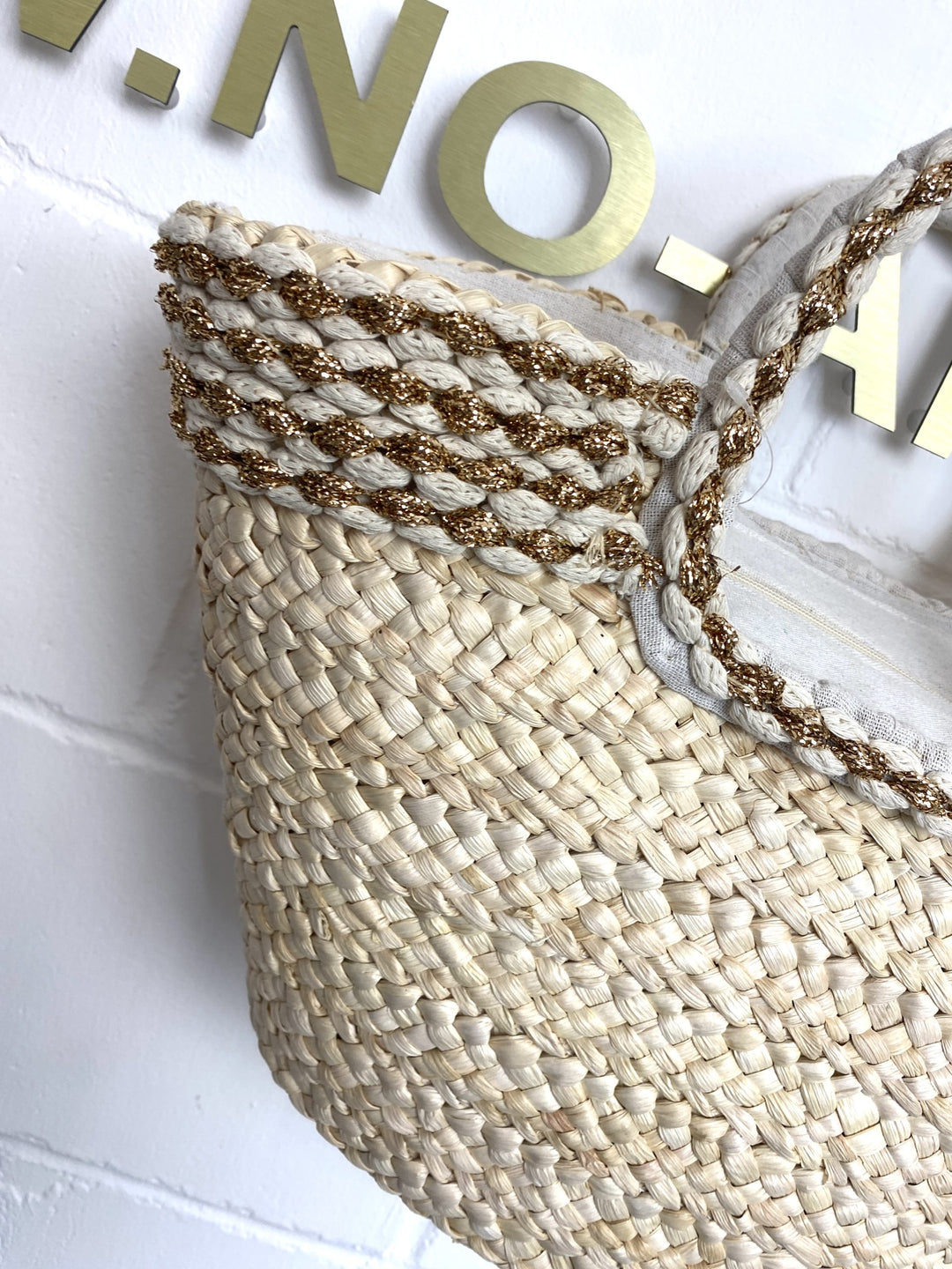 Woven Gold Detail Beach Bag ( 2 Colours )