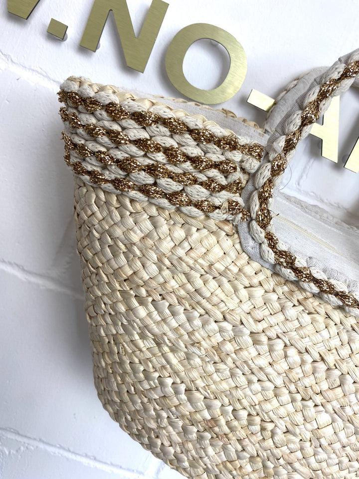 Woven Gold Detail Beach Bag ( 2 Colours )